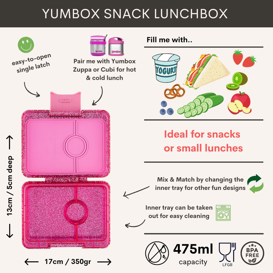 Yumbox Snack 3 Vakken Sparkle Roze Glitter / Roze Clear - Roze