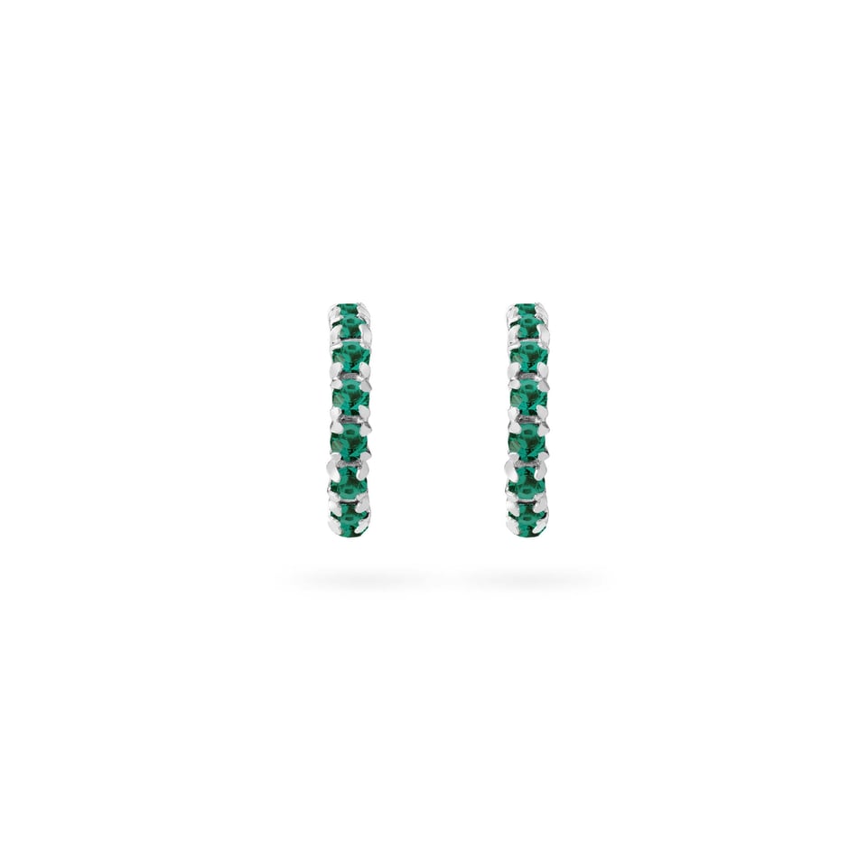 Emerald Stud Hoop Earrings 925 Sliver - Emerald / 925 Sterling Silver / 10mm