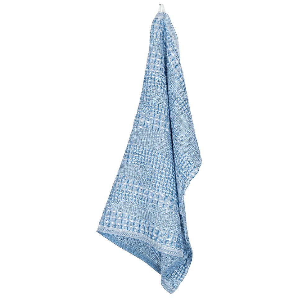 Kuohu Handdoek, Linnen-Tencel-Katoen, Wit-Helderblauw