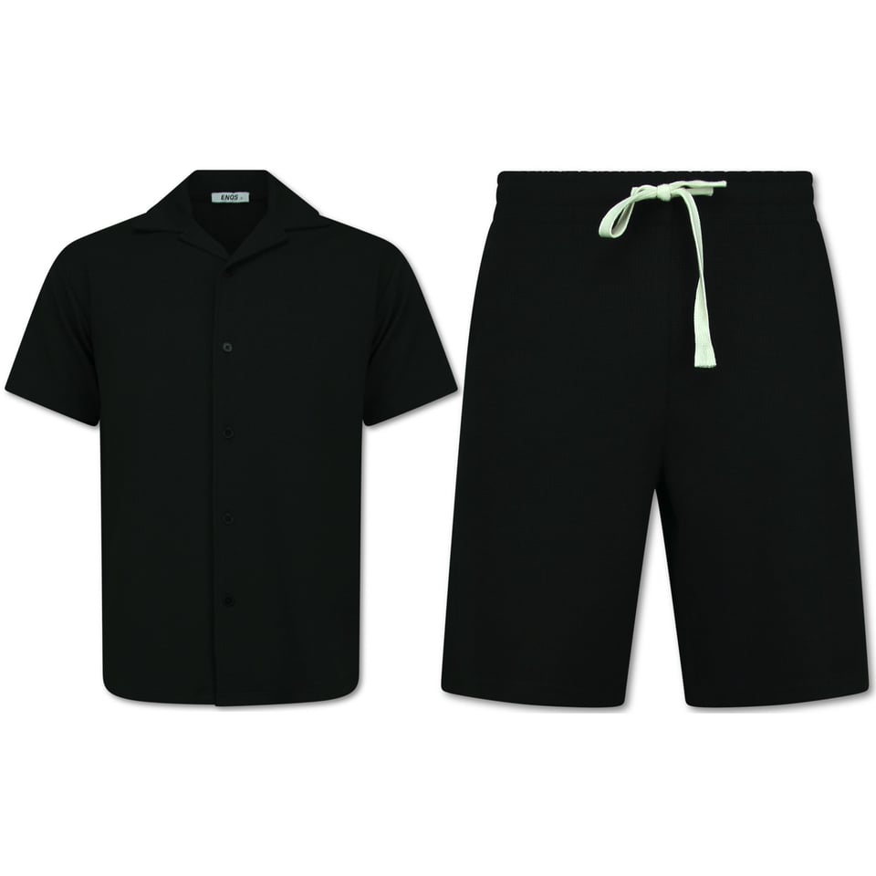 Twinset - Ribbed Oversized Shirt - Zomerset Heren - Two Piece Setje - Co Ord Set - 915 - Zwart