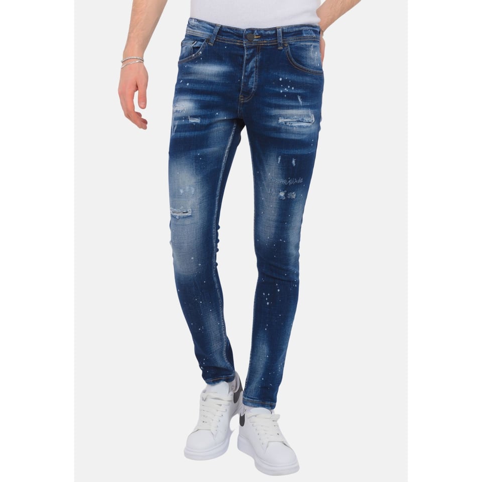 Designer Jeans With Paint Splatter Heren - Slim Fit -1072- Blauw