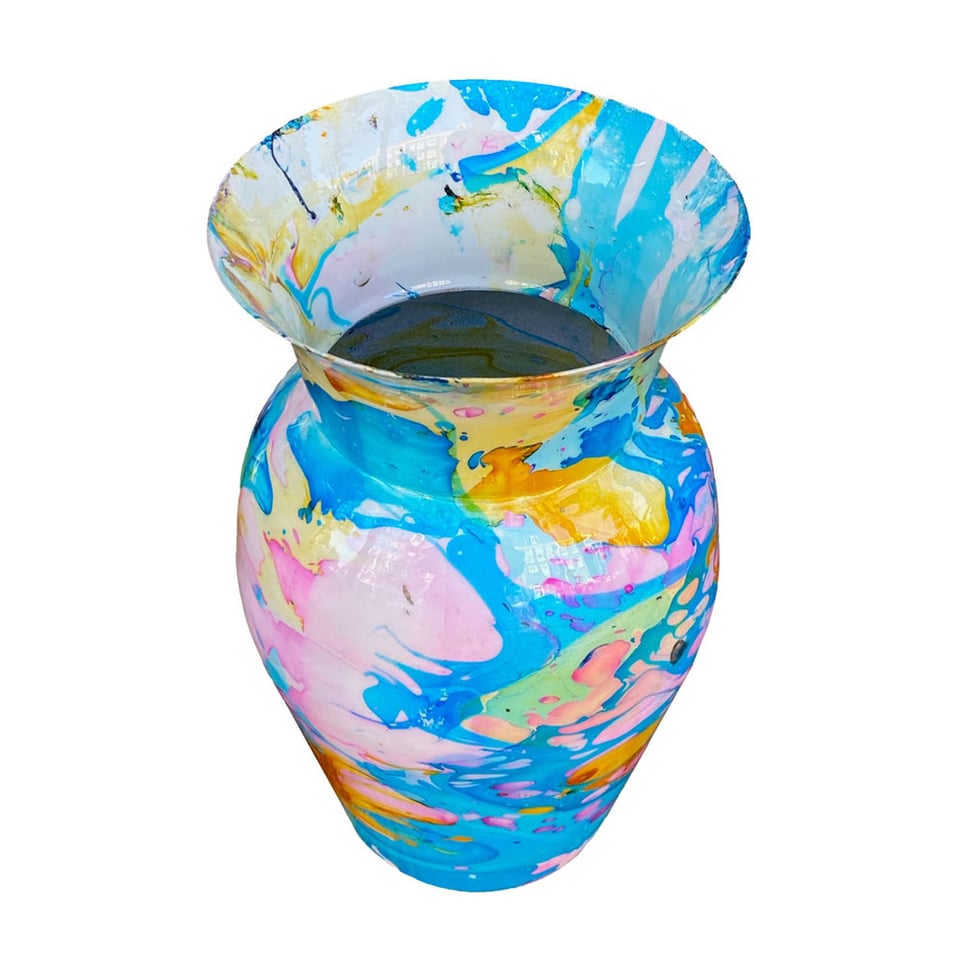 Vaas Deco Blauw Multicolor Metaal 15x23cm