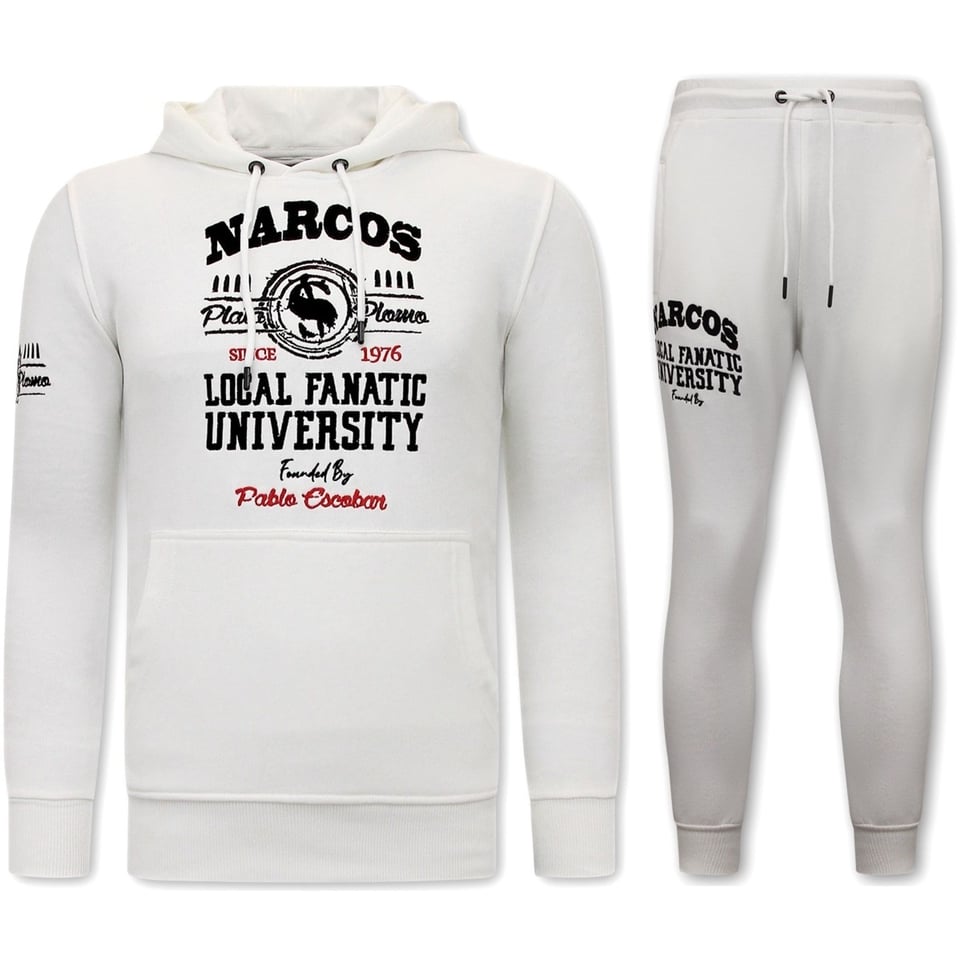 Exclusieve Heren Joggingspak - Narcos University - Wit