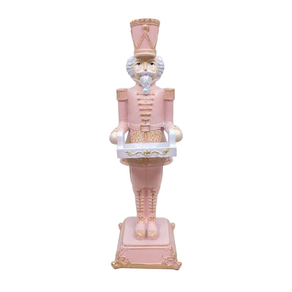 Beeld Notenkraker Met Dienblad Pastel Roze 10x32cm