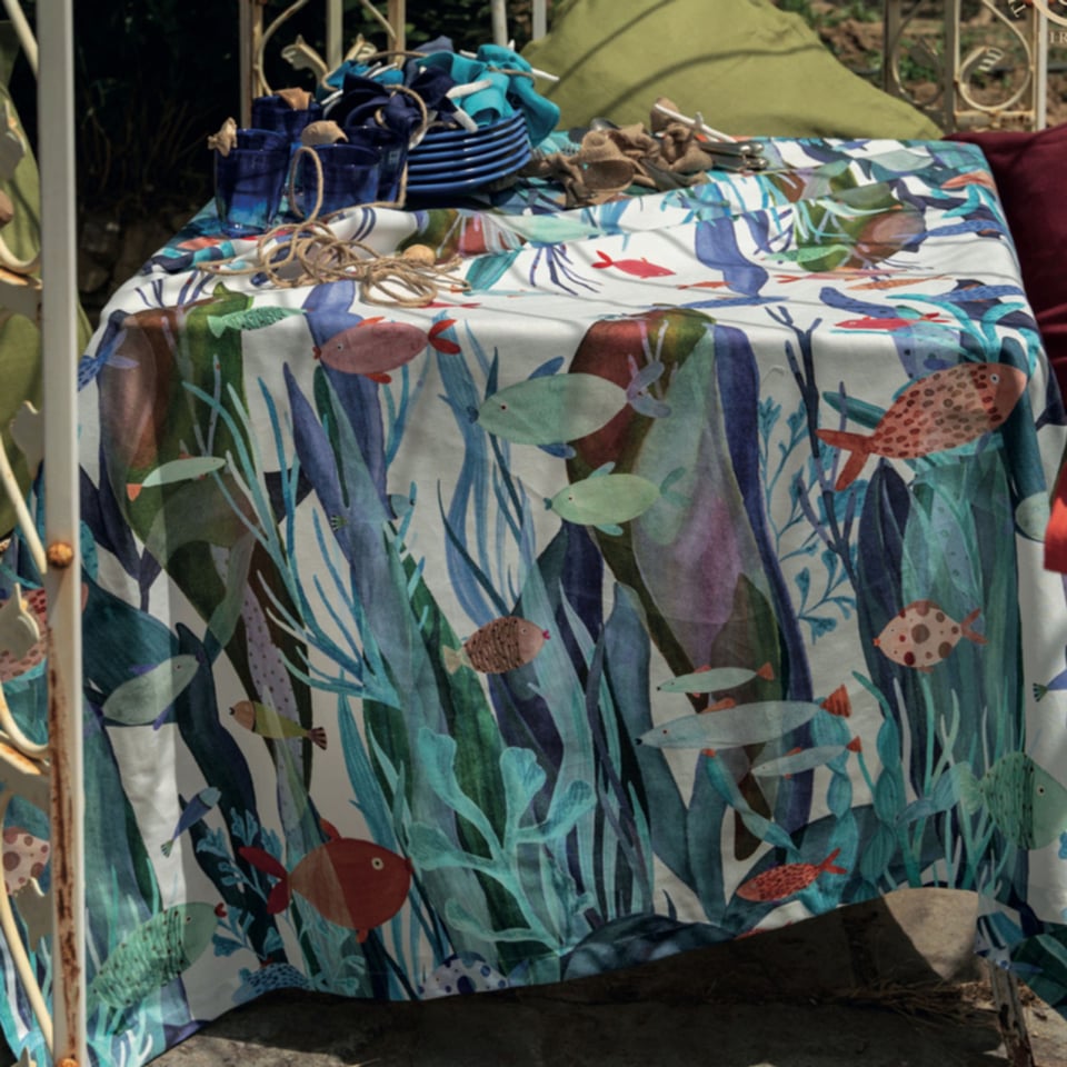 Tafelkleed Poseidon Met Veelkleurige Vissen (Katoen) 1.70 X 2.70 M