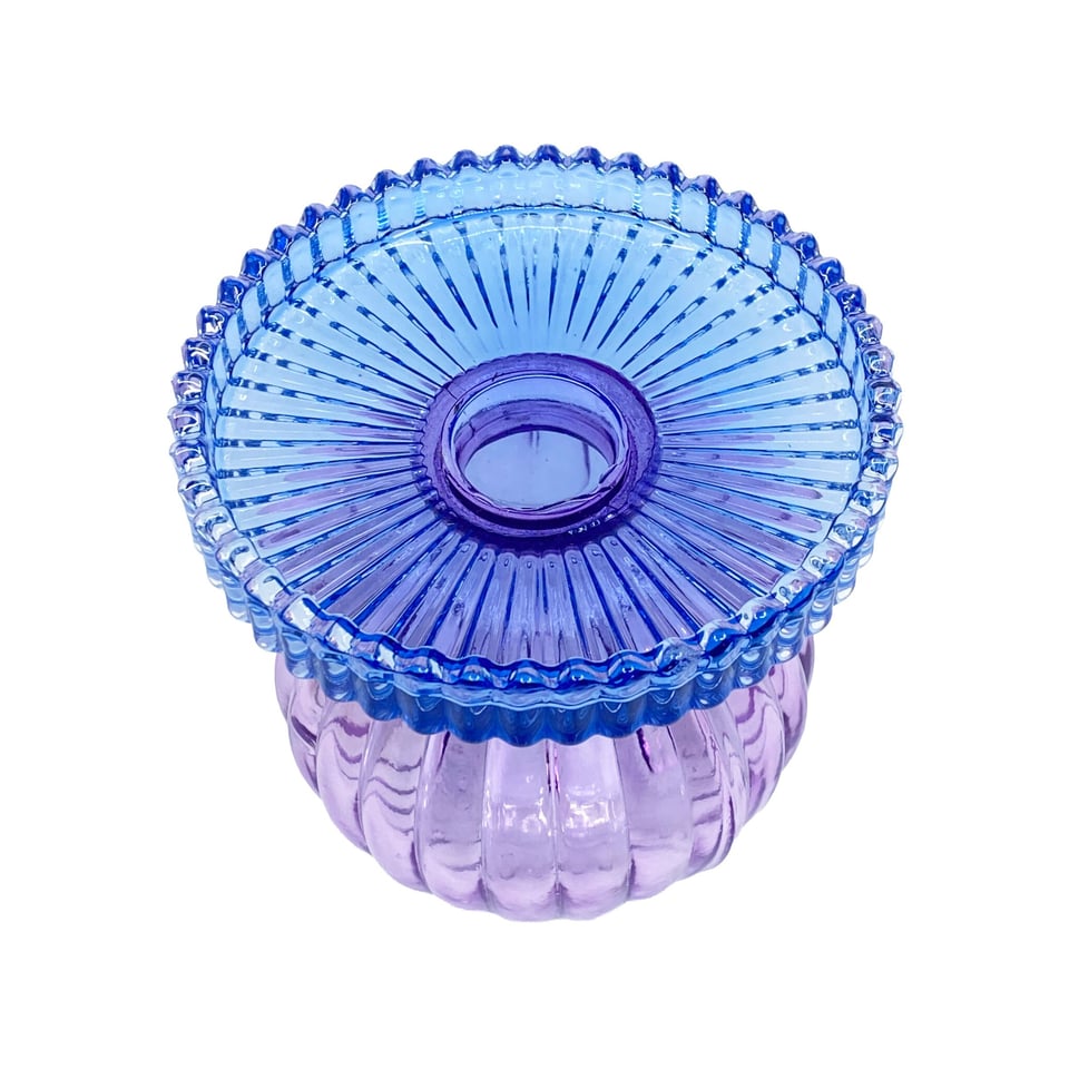 Kandelaar Bol Blauw-Lila Glas 10x9cm Voor Blokkaars