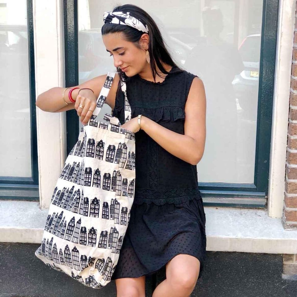 Tote Bag Amsterdam Houses Black