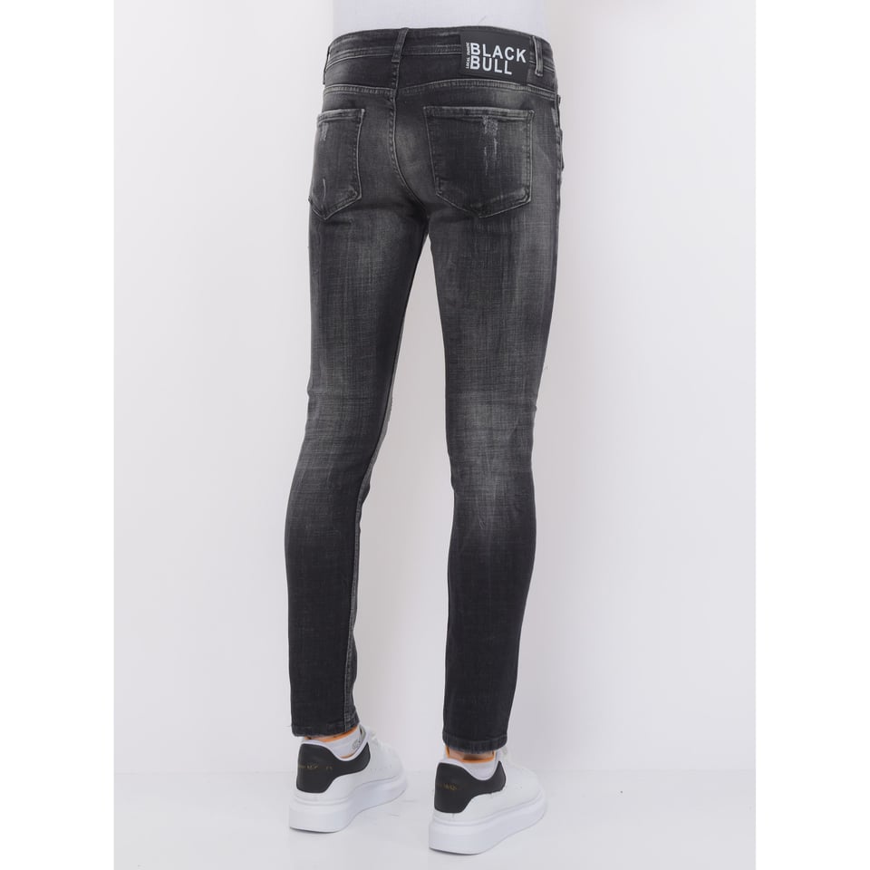 Destroyed Jeans with Paint Splatter Heren - Slim Fit -1086- Zwart
