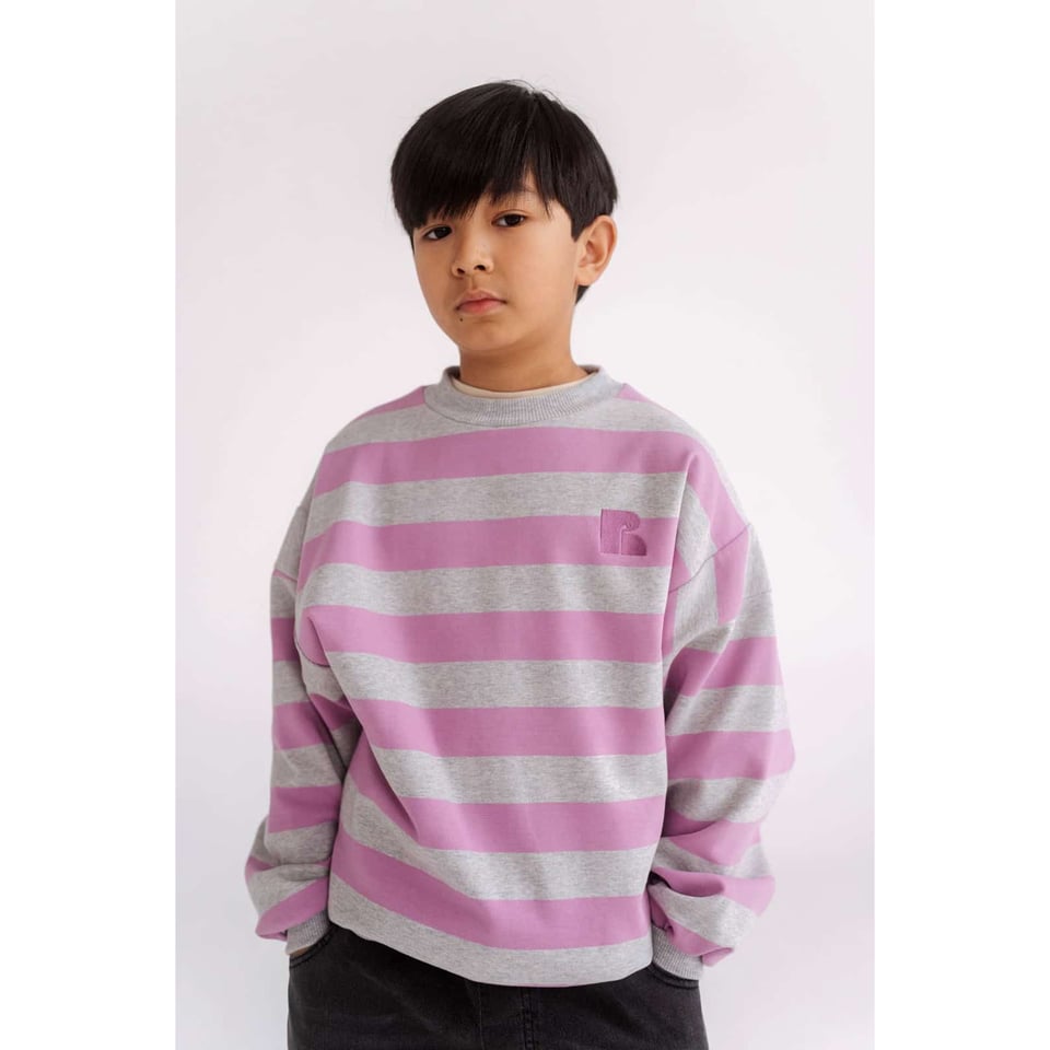 Repose AMS Crewneck Sweater Orchid Light Mixed Grey Block Stripe