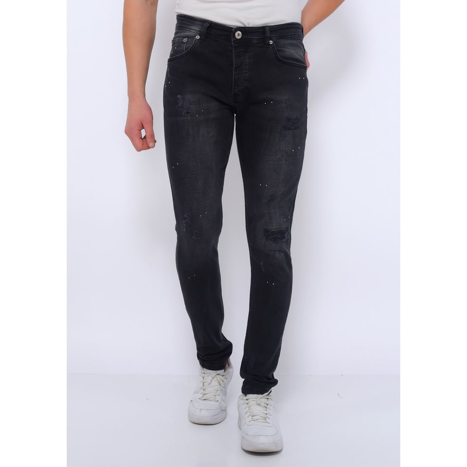 Ripped Heren Jeans Versleten Slim Fit -DC-050- Zwart