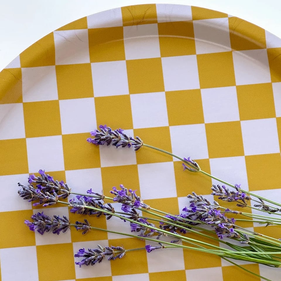 Blu Kat Dienblad Mustard Checker Rond 31cm