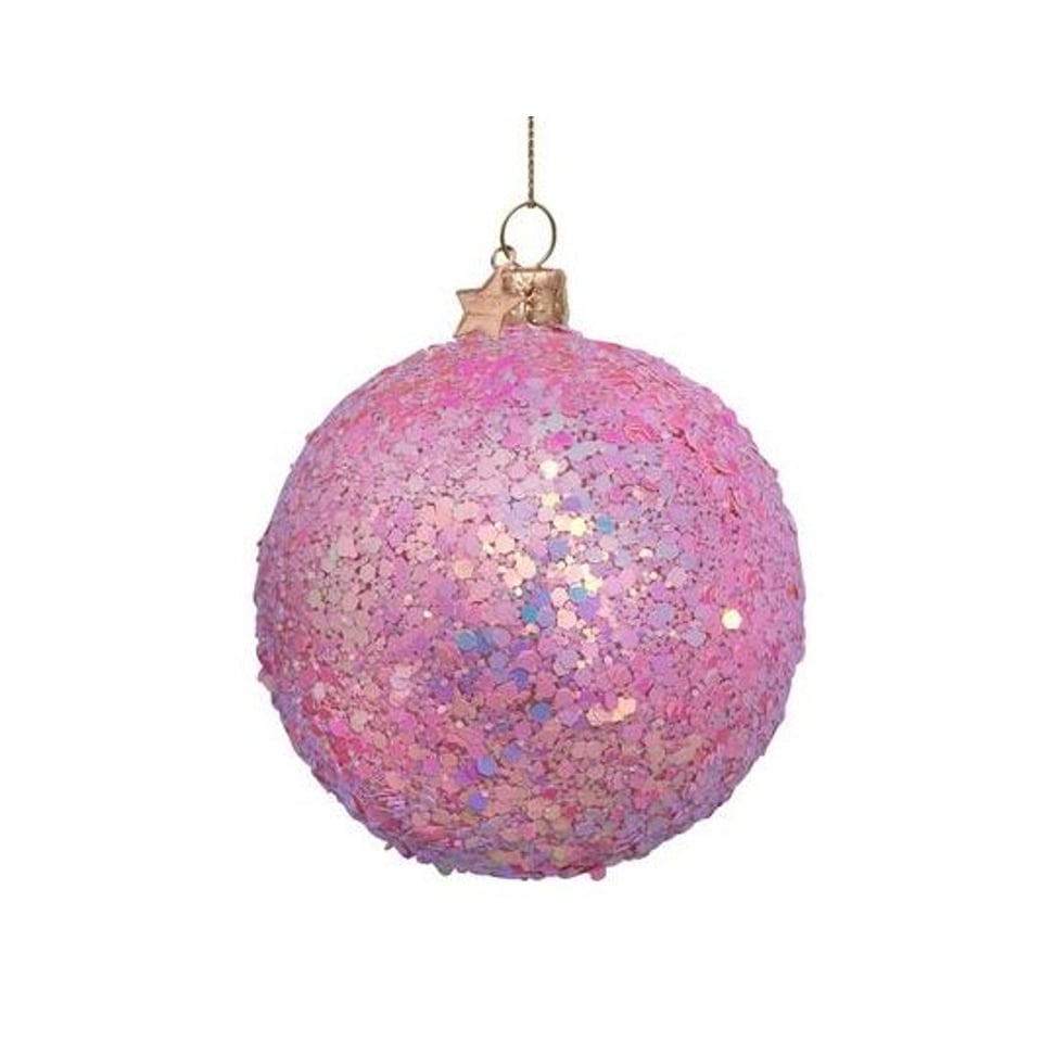 Kerstbal Roze Met Hologram Glitters