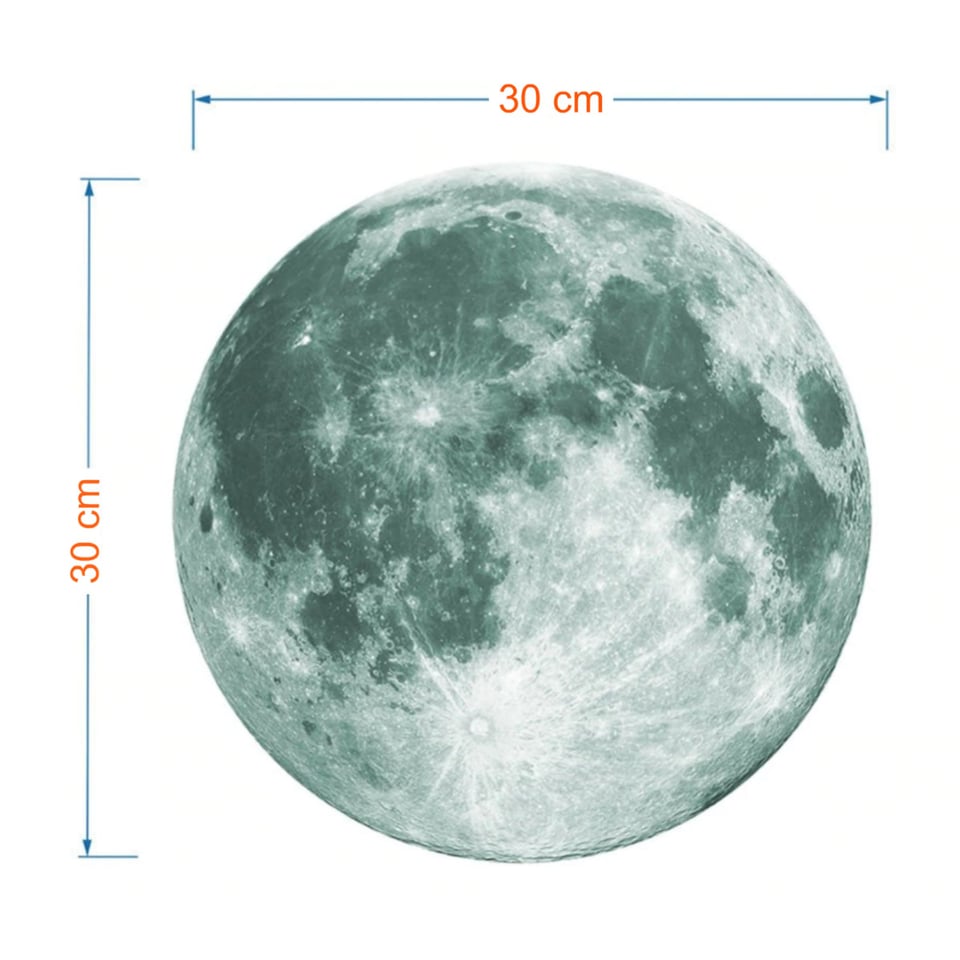Glow in the dark muursticker MAAN 30cm /Mooie lichtgevende Maan sticker