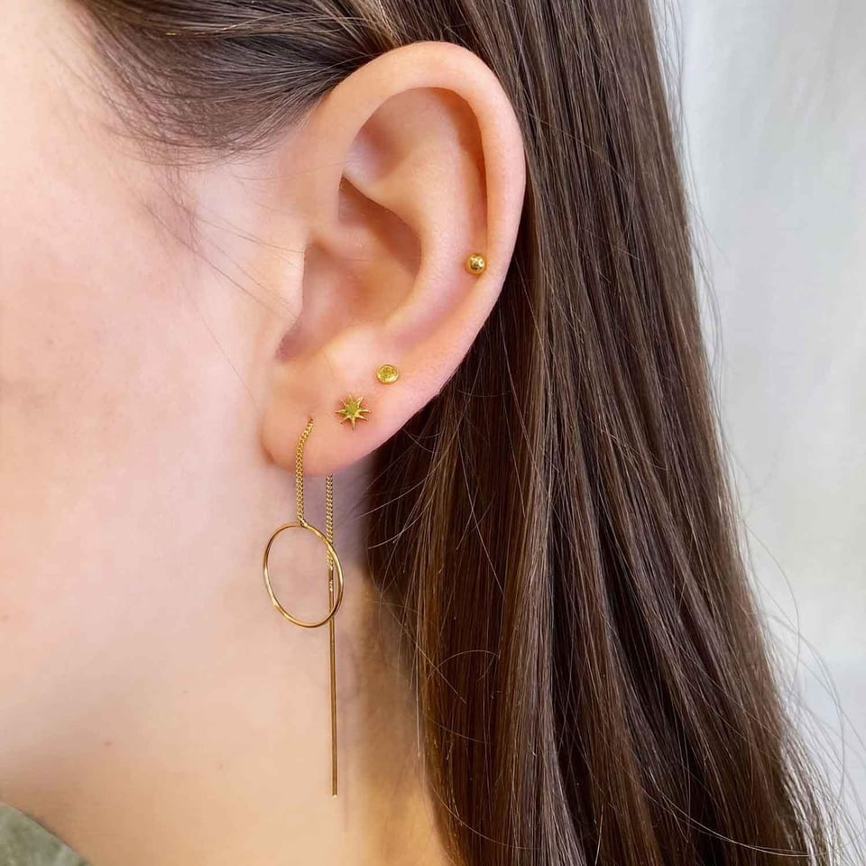 Gold Plated Hanging Earrings with Small Circle
