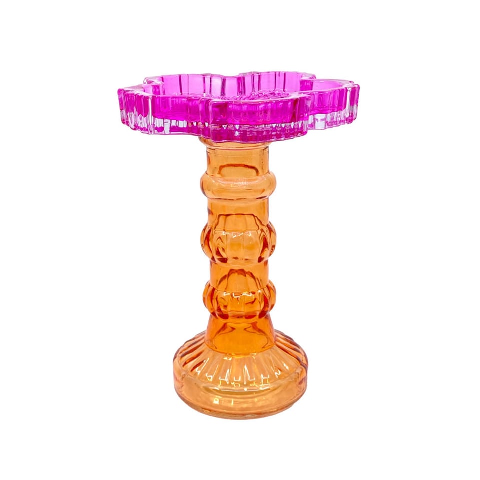 Kandelaar Flower Fuchsia Oranje Glas 12x17cm Voor Blokkaars