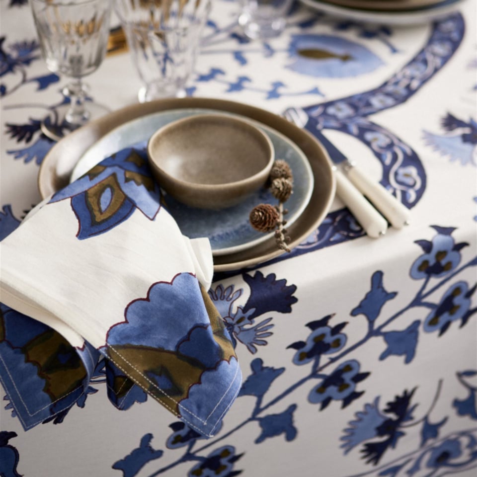 Bungalow Blauw Witte Blokprint Servetten Nomad Indigo, 4 Stuks 45 X 45 Cm