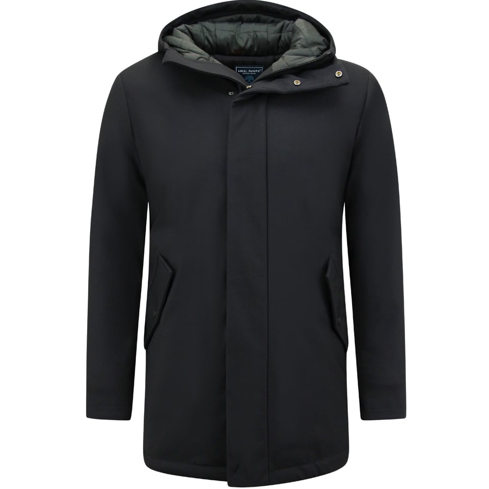 Luxe Halflange Parka Heren Met Capuchon - Zwart