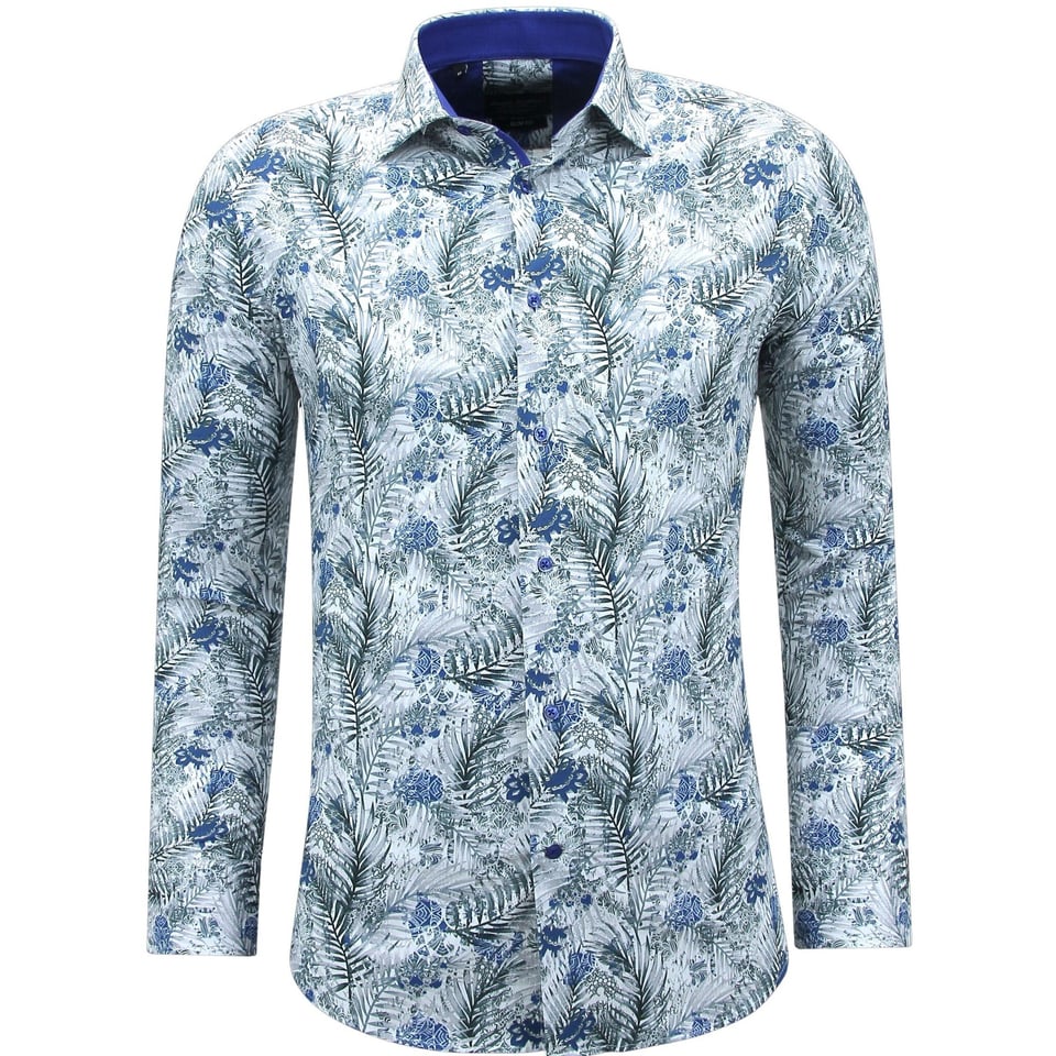 Katoen Overhemd Heren Lange Mouw Met Print - 3138 - Wit
