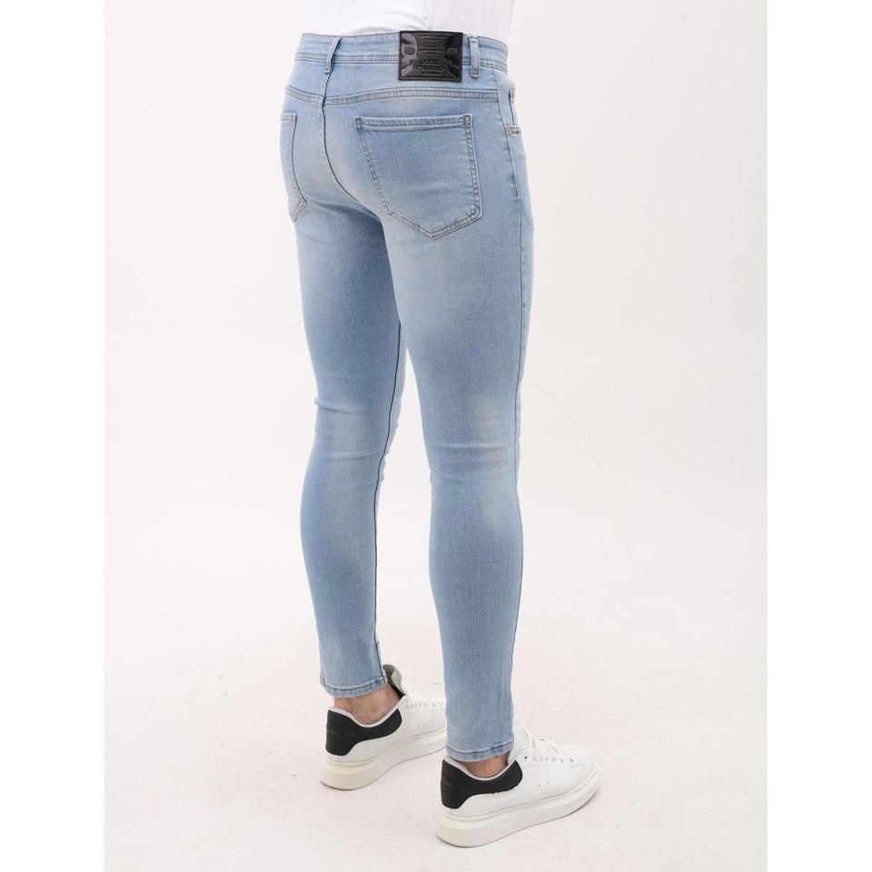 Slim Fit Stretch Heren Jeans Met Paint en Gaten - MM-S-108 - Blauw