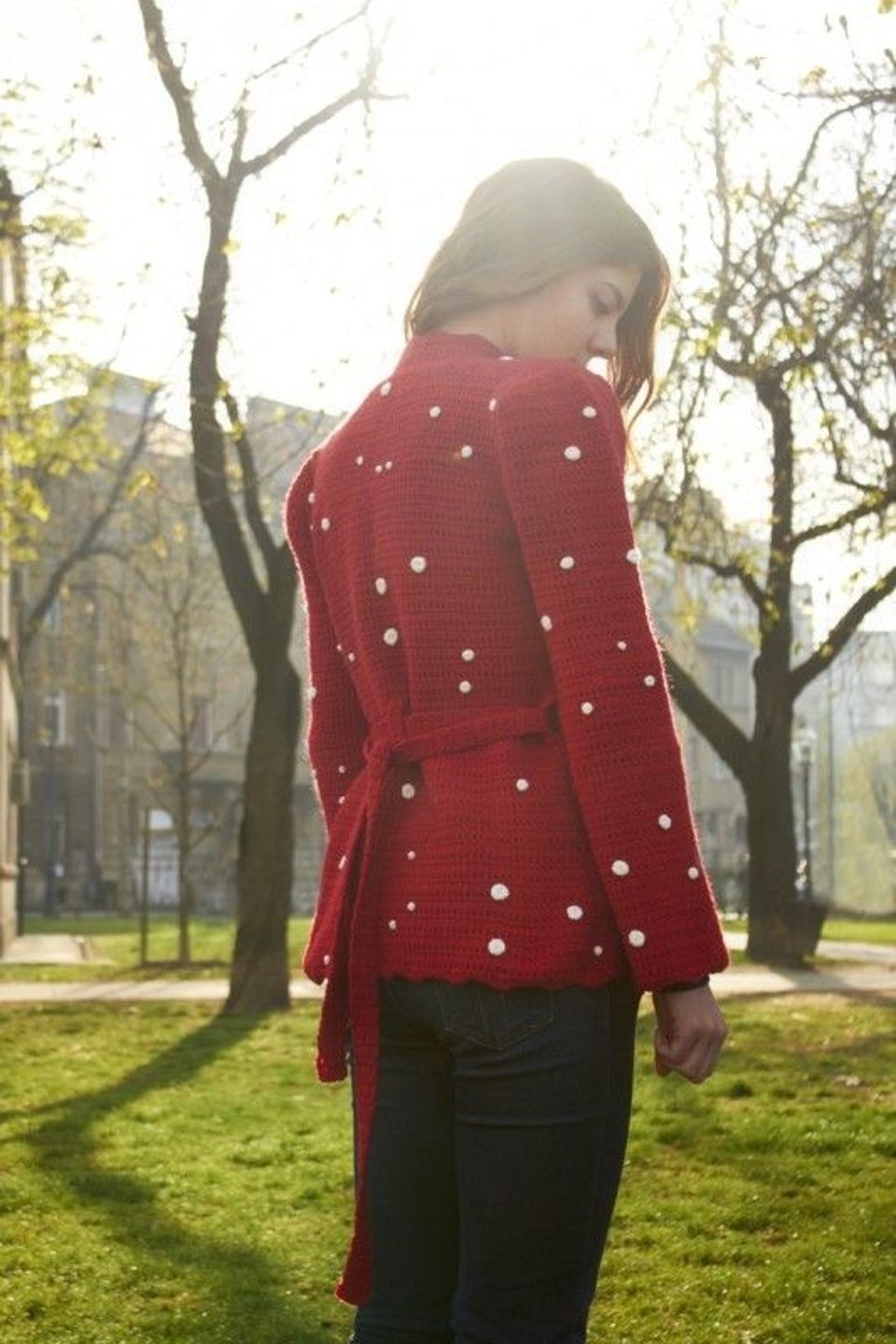 Dotted Women's Short Coat Red