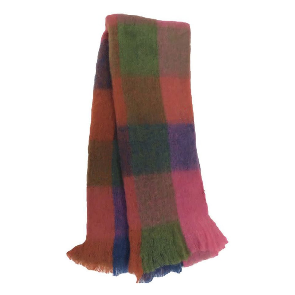 Plaid Roze-Groen-Blauw Wol-Acryl 170x130cm Met Franjes