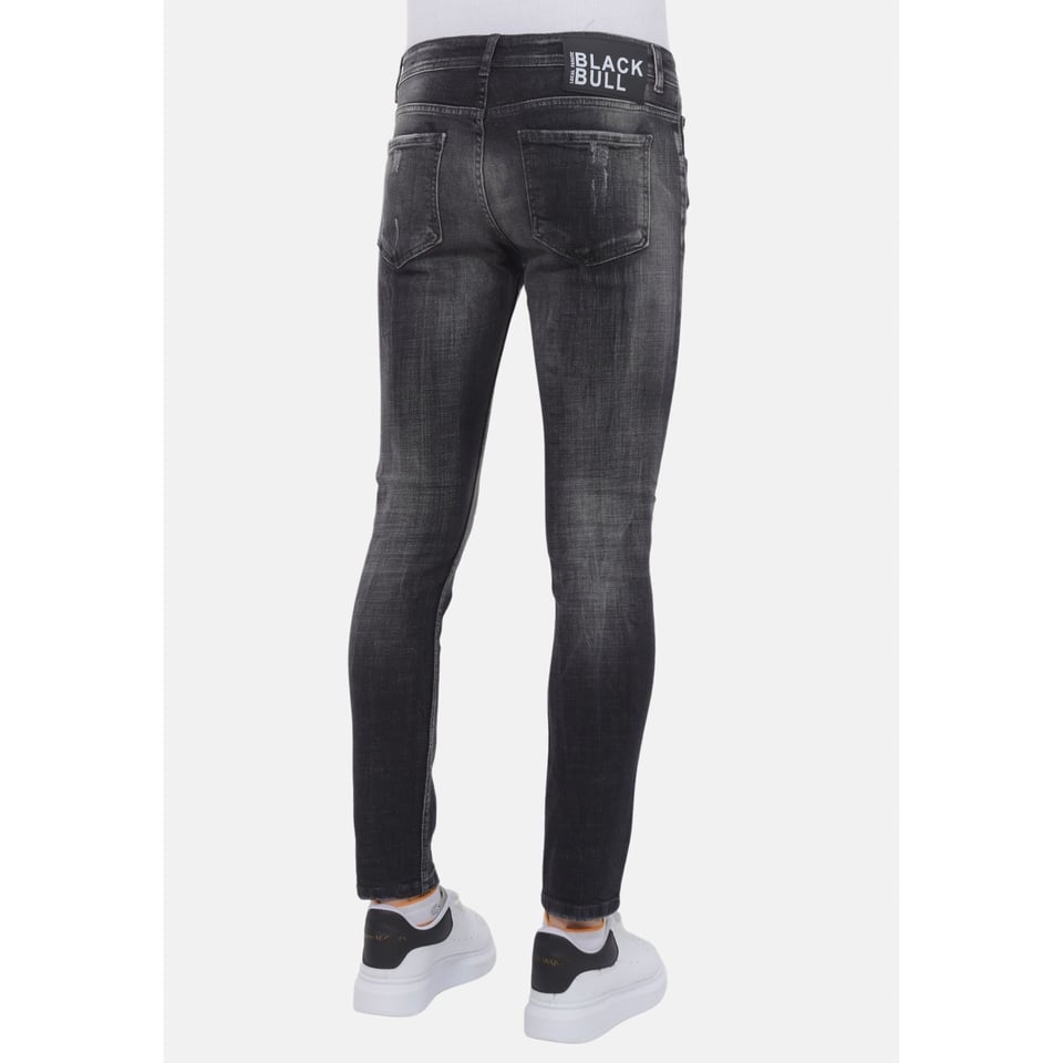 Destroyed Jeans with Paint Splatter Heren - Slim Fit -1086- Zwart