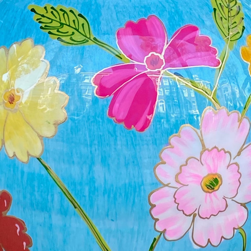 Vaas Bloemen Blauw Multicolor Metaal 20x26cm