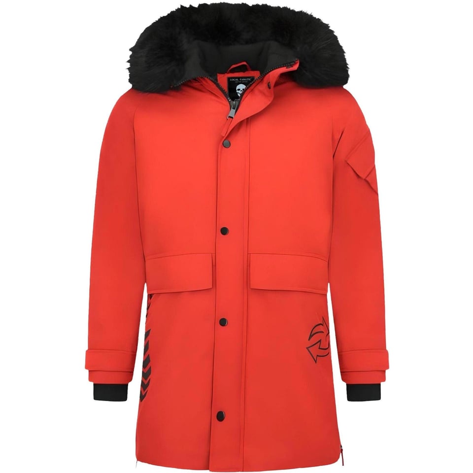 Parka Jas Heren Met Bontkraag Rood