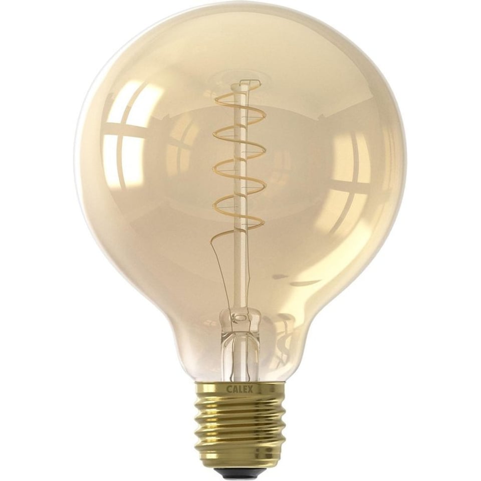 Calex Led Full Glass Flex Filament Globe Lamp 220-240V 4W 200Lm E27 G95, Gold 2100K Dimmable, Energy Label A