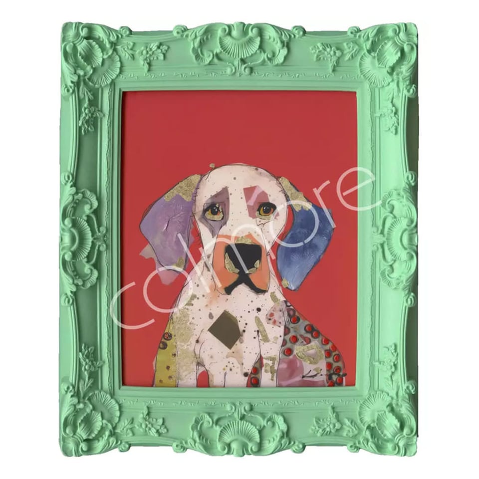 Schilderij Beagle in Groene Barok Lijst 60x70cm Handgeschilderd