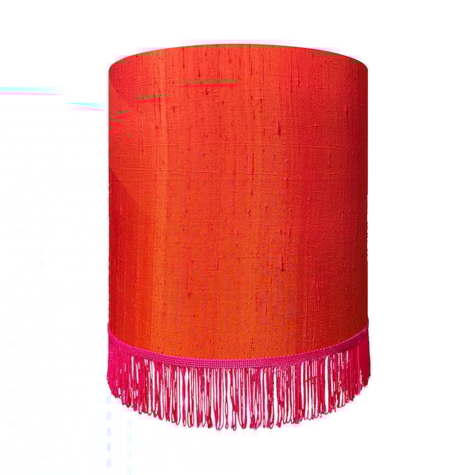 Lampenkap Oranje Zijde Op Panter 25x25cm Fuchsia Franjes