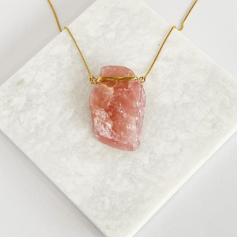 Raw Rose Quartz Necklace - The Path to Love