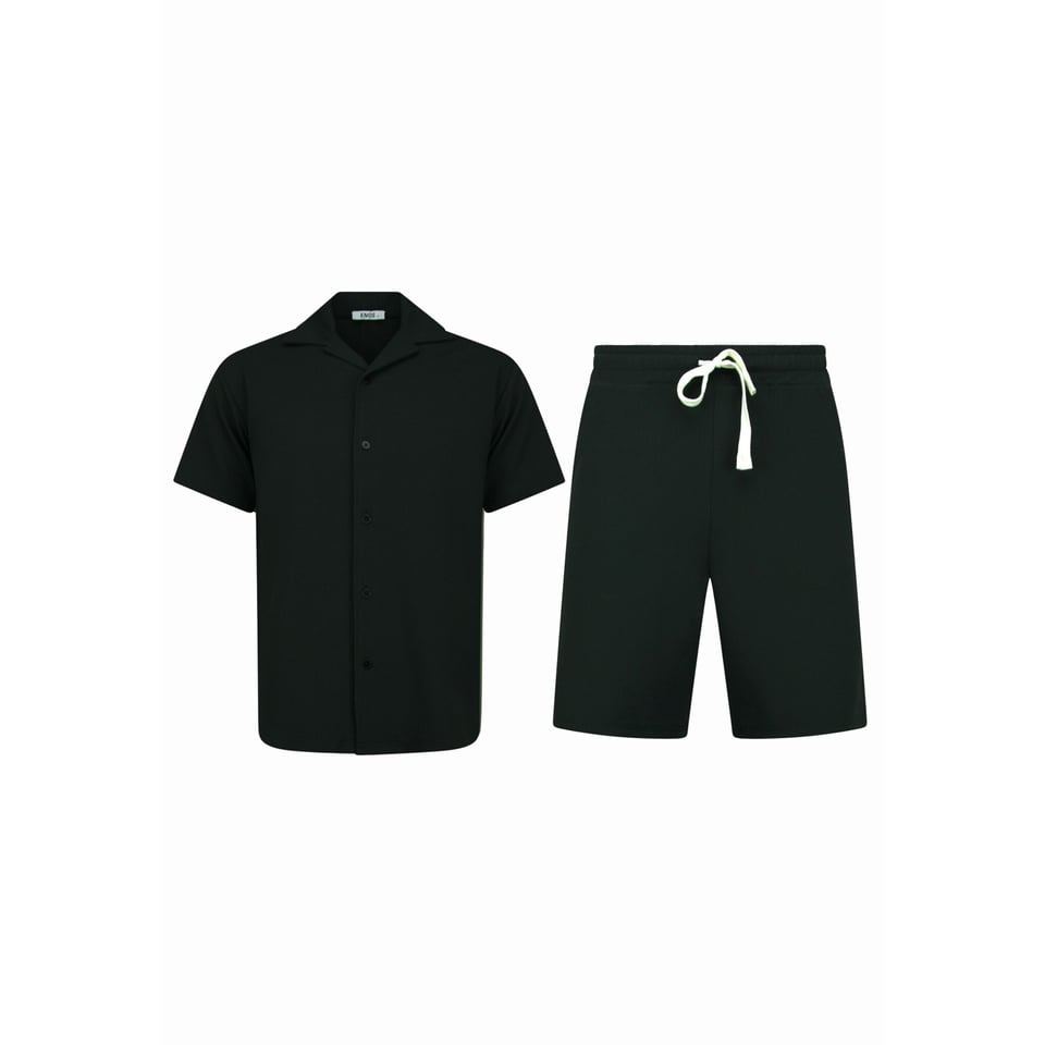 Twinset - Ribbed Oversized Shirt - Zomerset Heren - Two Piece Setje - Co Ord Set - 915 - Zwart