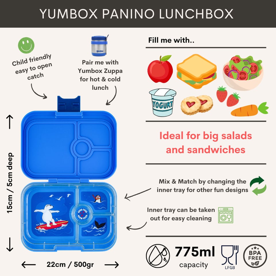 Yumbox Panino 4-Vakken - Surf Blue / Polar Bear Tray