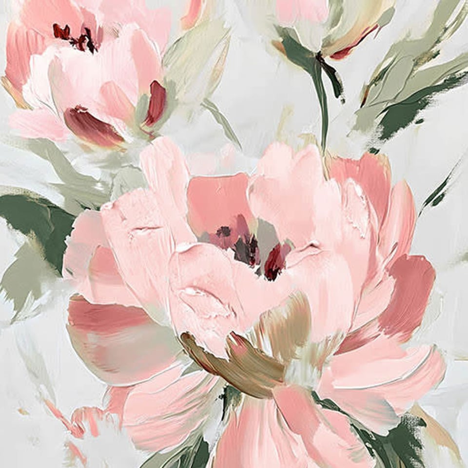 Schilderij Licht Roze Bloemen 80x120cm Ingelijst