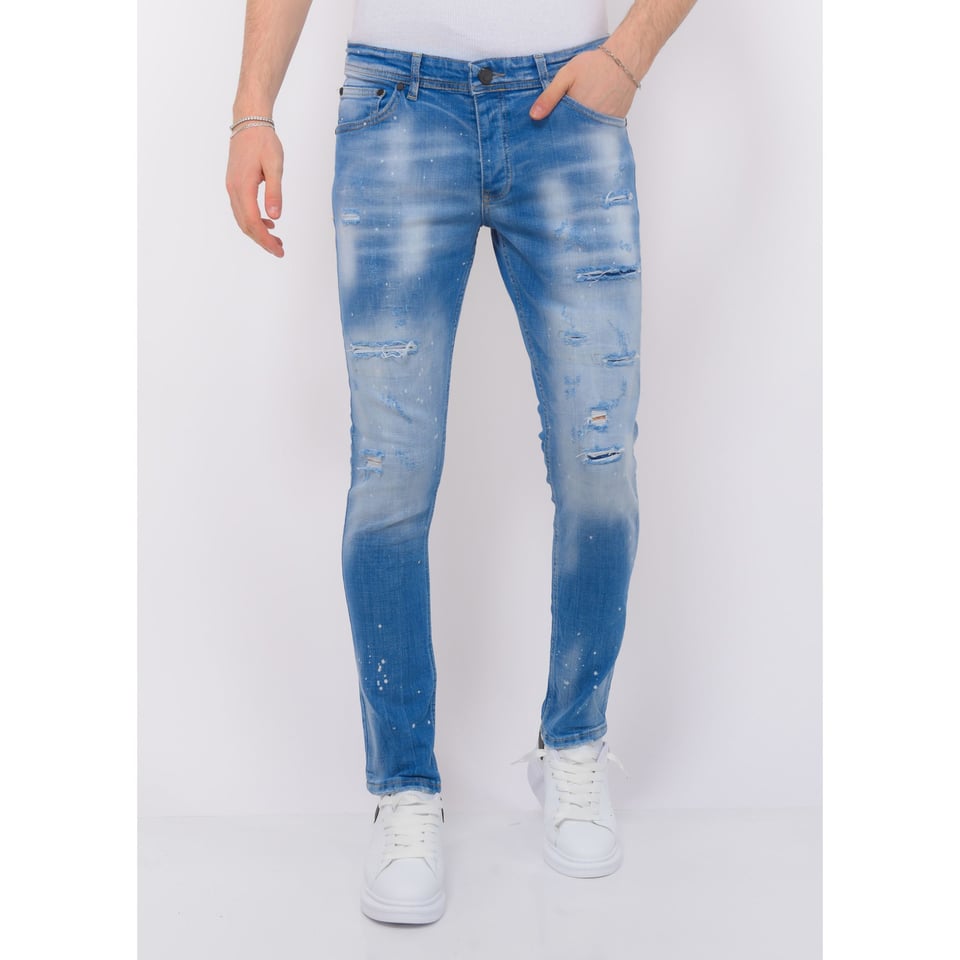 Blue Ripped SkaterJeans Heren - Slim Fit -1078- Blauw