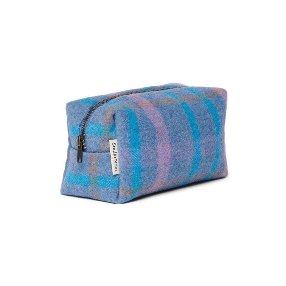 Sky Blue Wool Checked Pouch - No Embroidery / Sky Blue