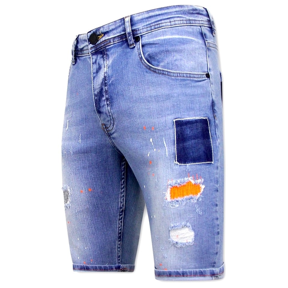 Exclusieve Skinny Jeans Short Heren - 1040 - Blauw