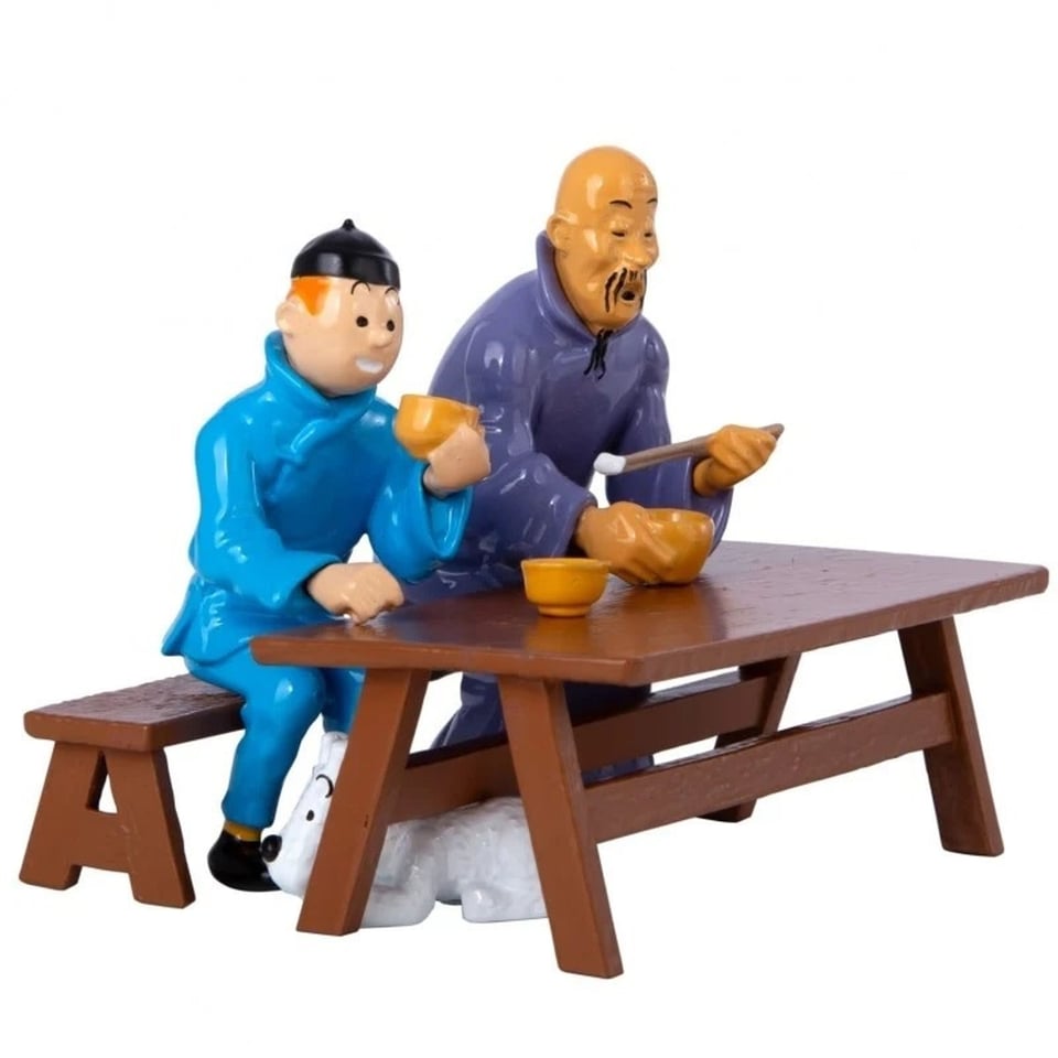 Set Metalen Figuren Kuifje - Lunch Scene Uit De Blauwe Lotus