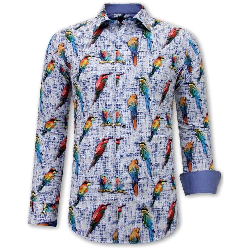 Overhemd Met Vogelprint - 3122 - Blauw