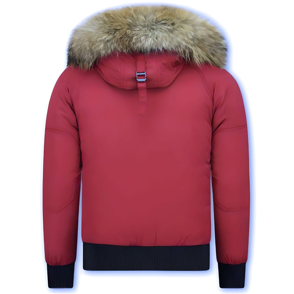 Korte Heren Winterjas Met Bontkraag Rood