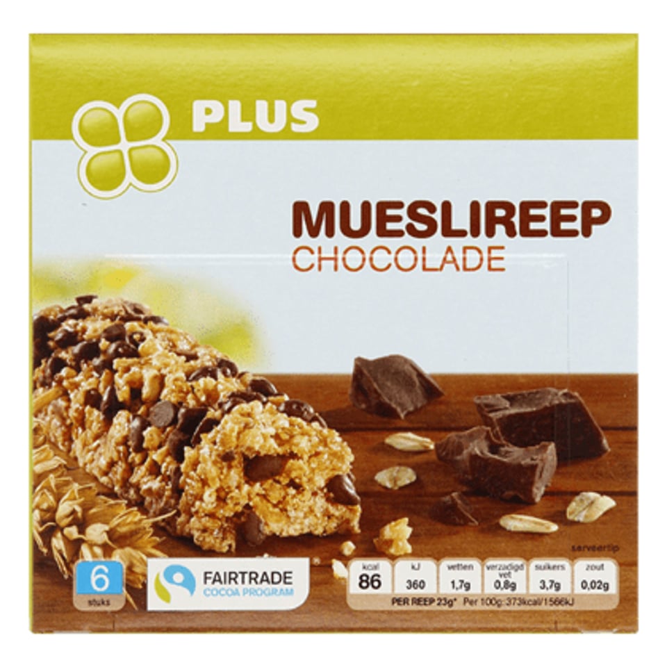 PLUS Mueslireep Chocolade Fairtrade