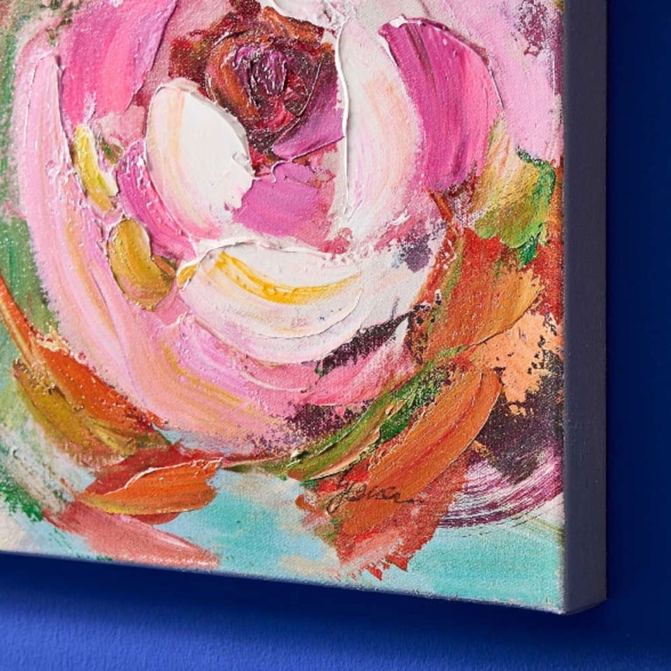 Schilderij Bloemen Roze Rood Acryl Op Canvas 100x100cm