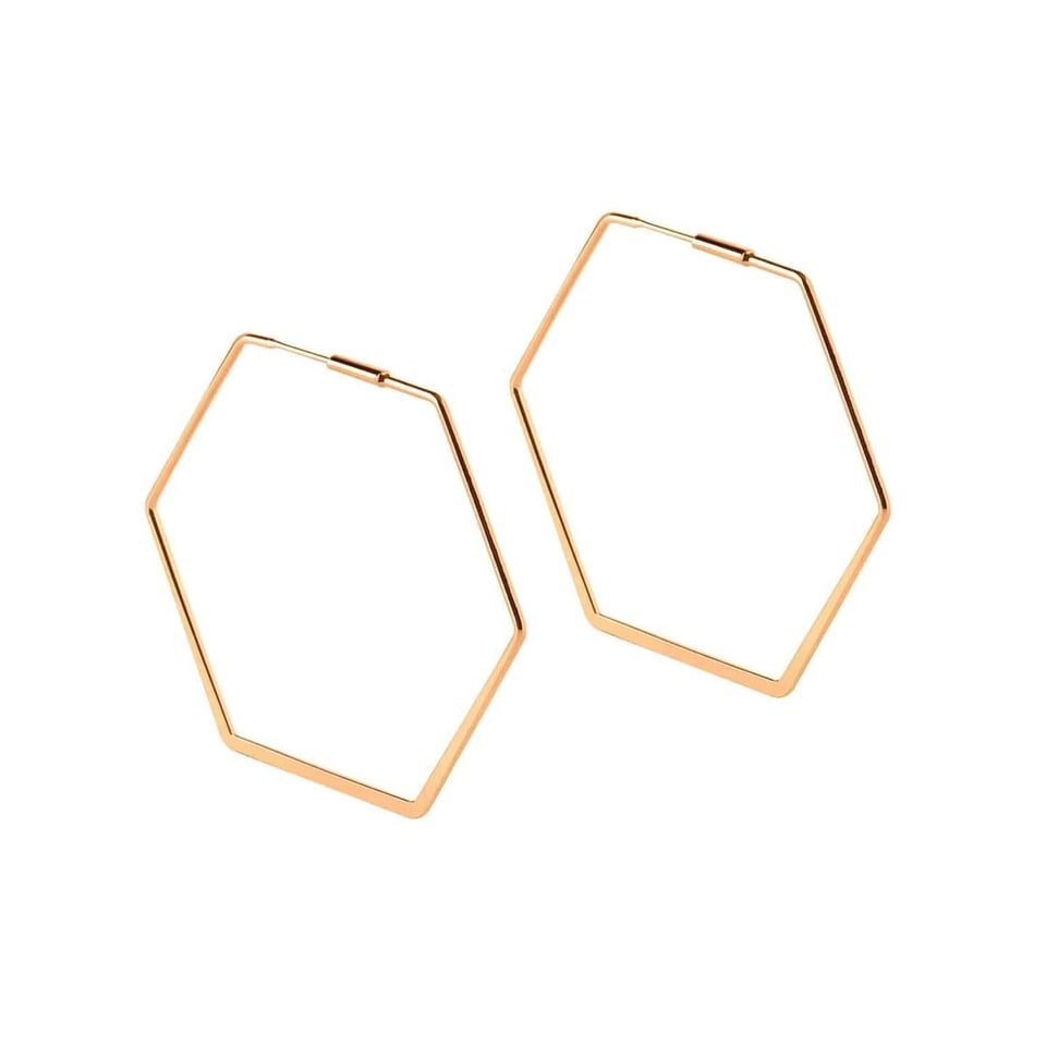 Big Rose Gold Plated Hexagon Hoop Earrings - Rose Gold Plated Brass / Big