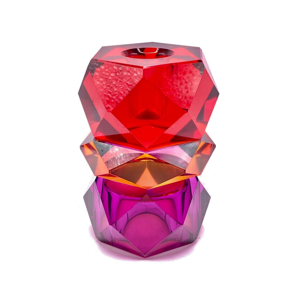 Kandelaar Votief Rood-Amber-Purper Kristal Glas 6x10cm