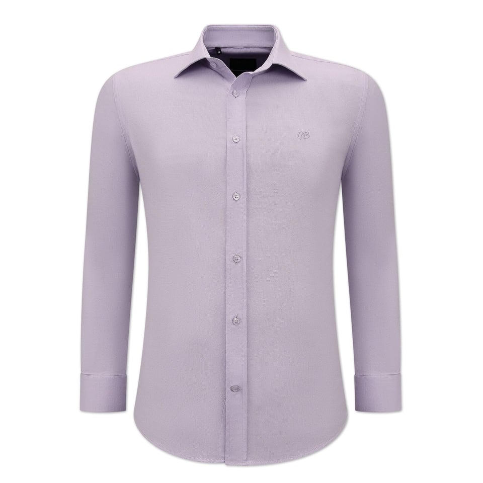 Getailleerde Heren Effen Oxford Shirt - Slim Fit Stretch - Paars