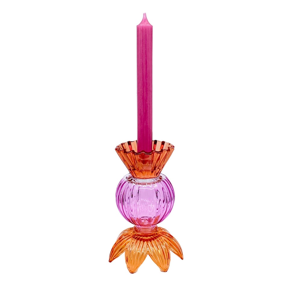 Kandelaar & Waxinehouder Lotus Oranje-Fuchsia Glas 11x17cm