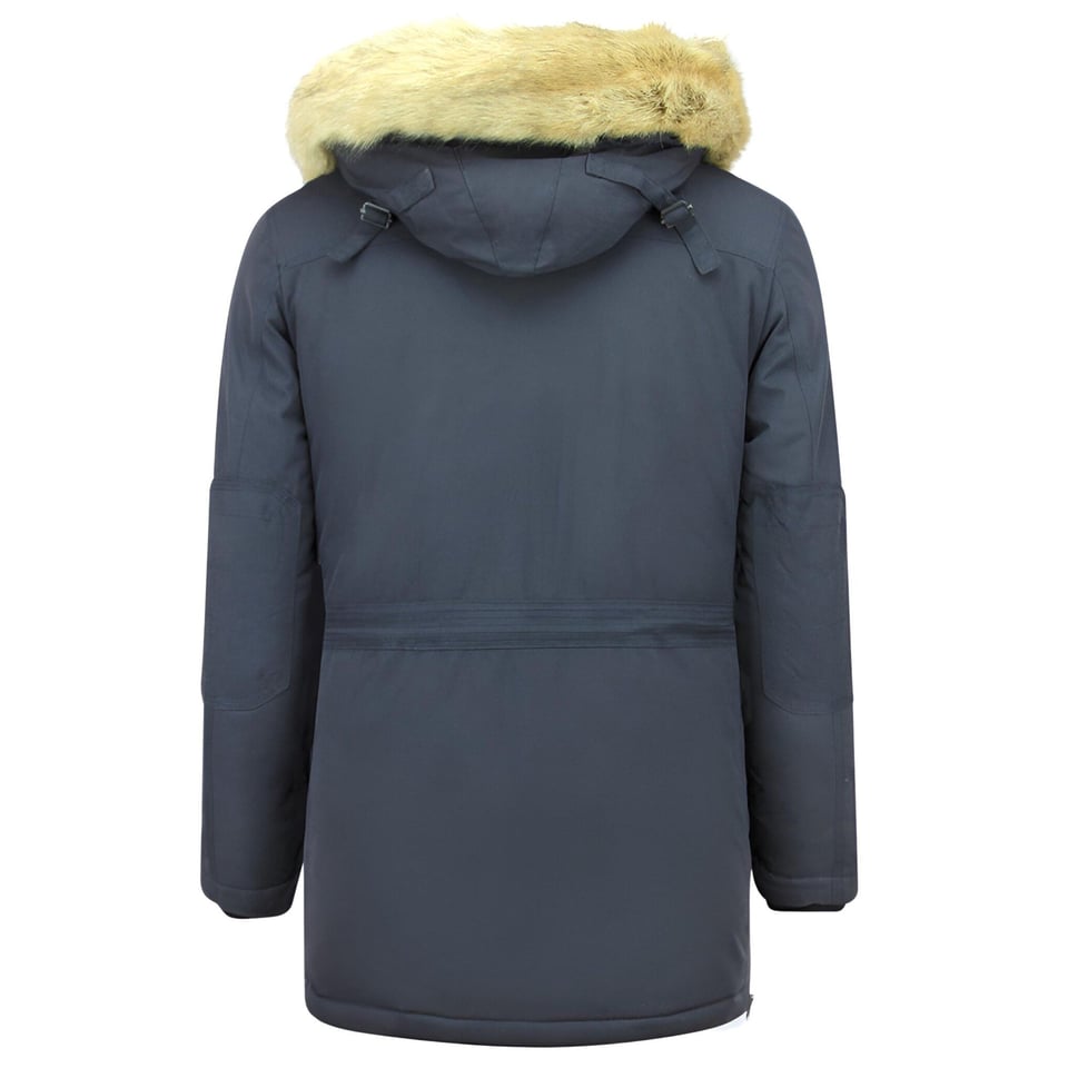 Lange Heren Parka Jas - Met Faux Bontkraag - Blauw