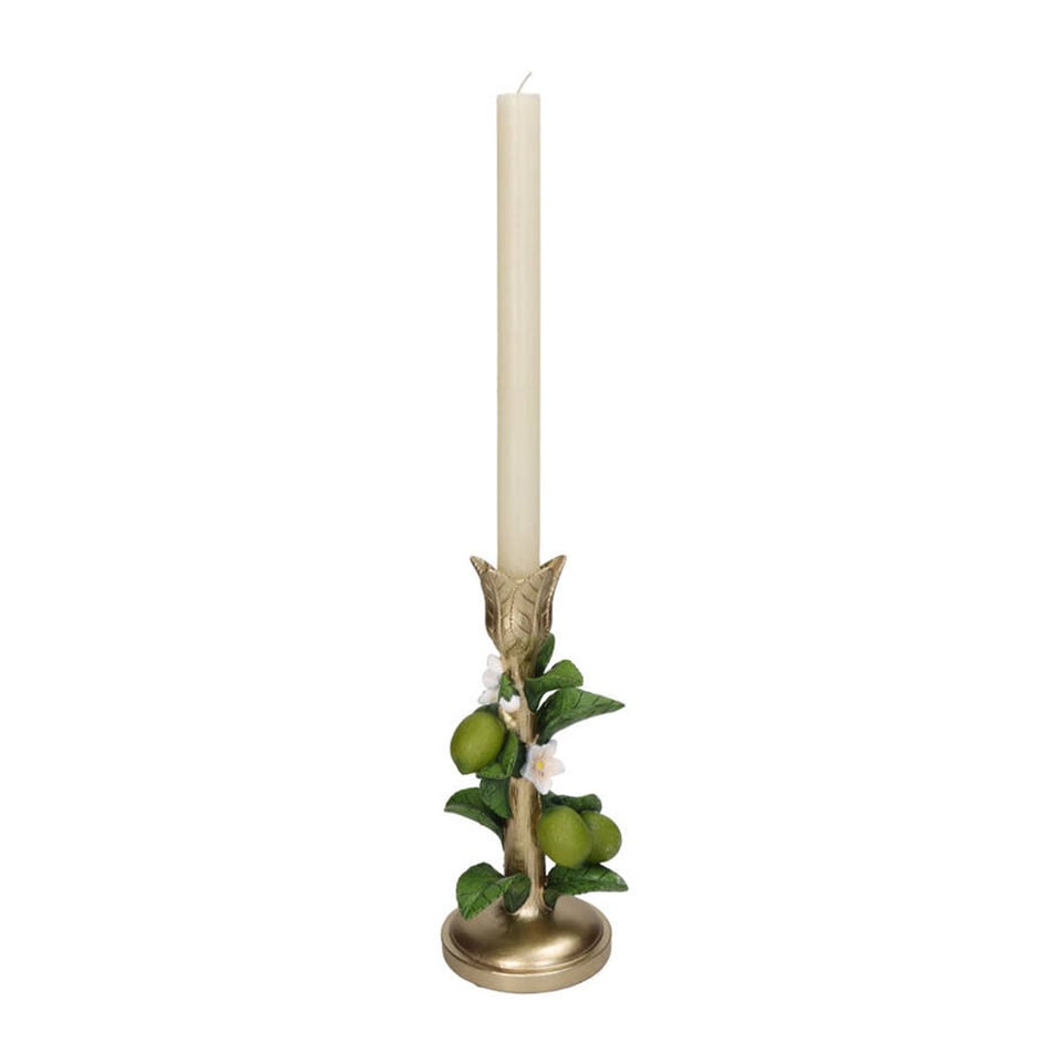 Kandelaar Limoen Met Bloem Groen Goud 11x24cm