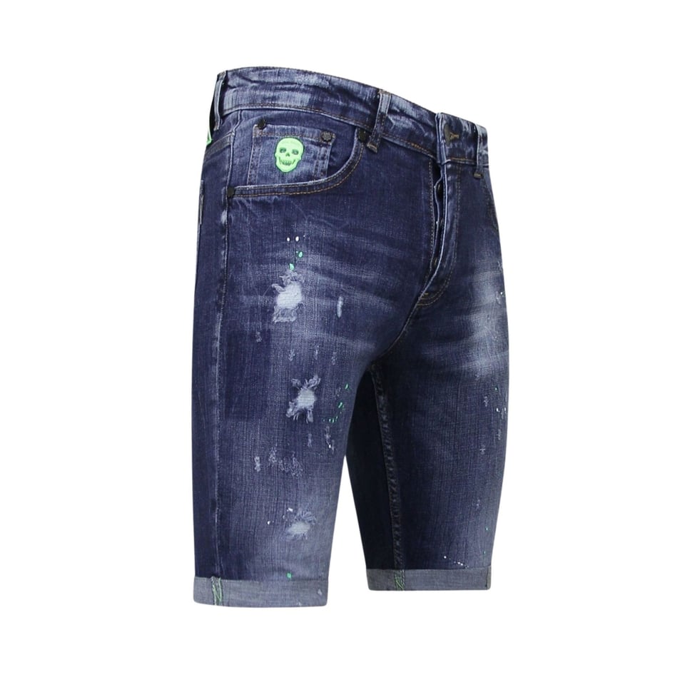 Exclusieve Korte Heren Broek Met Verfspatten - 1017 - Blauw